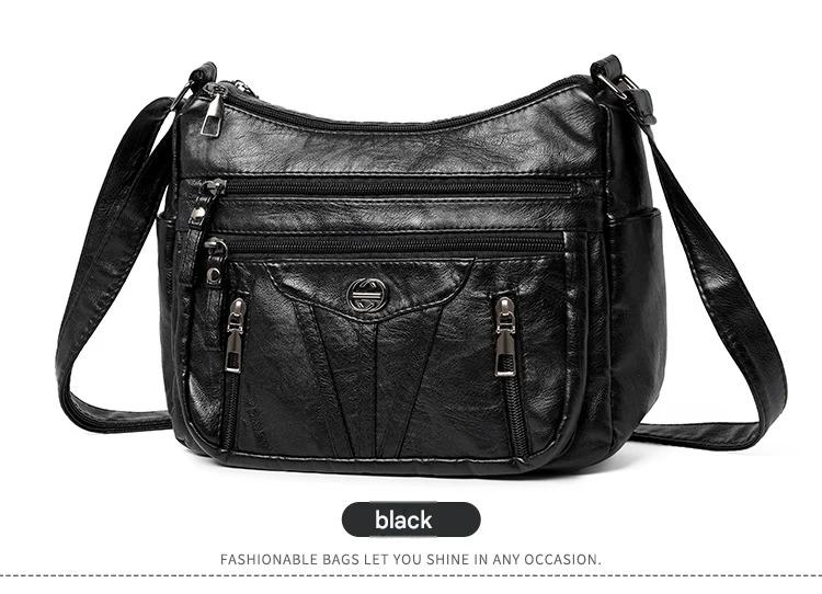 Women's soft leather backpack large capacity fashionable simple multi-layer shoulder crossbody bag 182-5 - Image 25