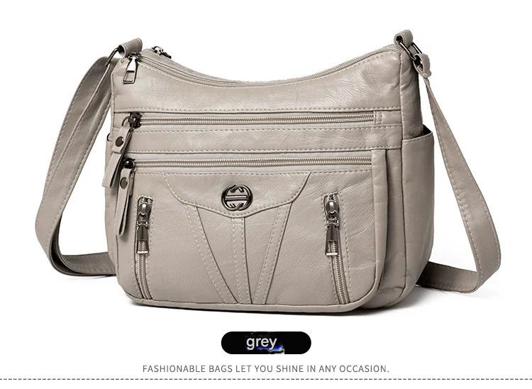 Women's soft leather backpack large capacity fashionable simple multi-layer shoulder crossbody bag 182-5 - Image 26