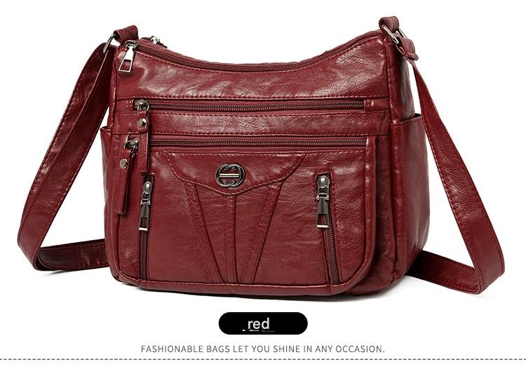 Women's soft leather backpack large capacity fashionable simple multi-layer shoulder crossbody bag 182-5 - Image 27