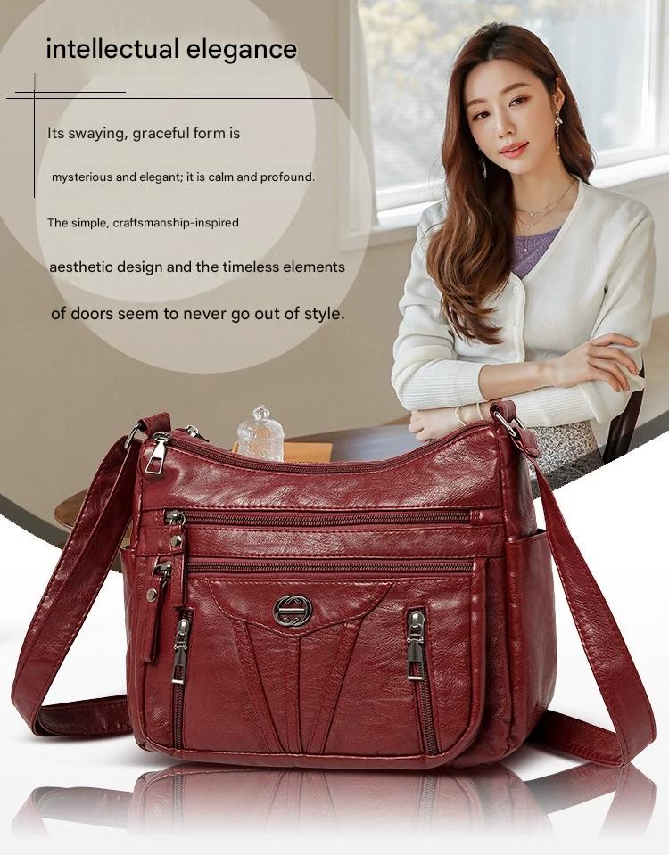 Women's soft leather backpack large capacity fashionable simple multi-layer shoulder crossbody bag 182-5 - Image 3