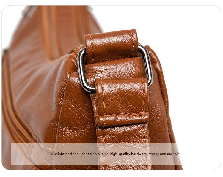 Women's soft leather backpack large capacity fashionable simple multi-layer shoulder crossbody bag 182-5 - Image 32
