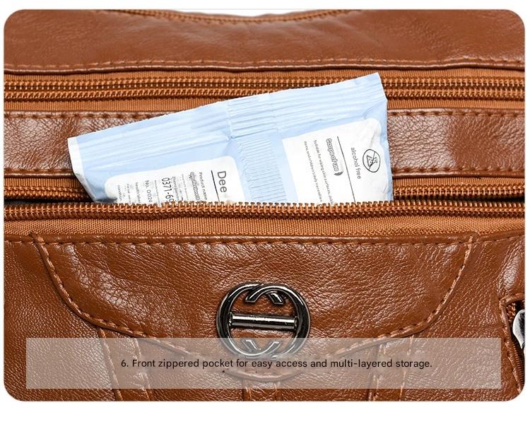 Women's soft leather backpack large capacity fashionable simple multi-layer shoulder crossbody bag 182-5 - Image 34