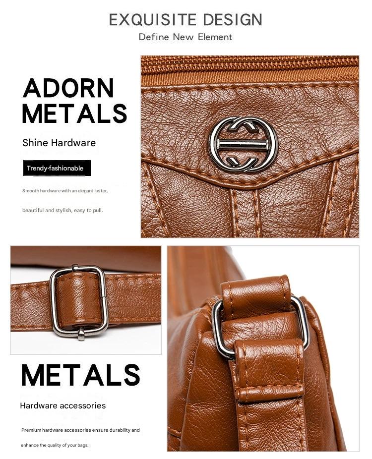 Women's soft leather backpack large capacity fashionable simple multi-layer shoulder crossbody bag 182-5 - Image 7
